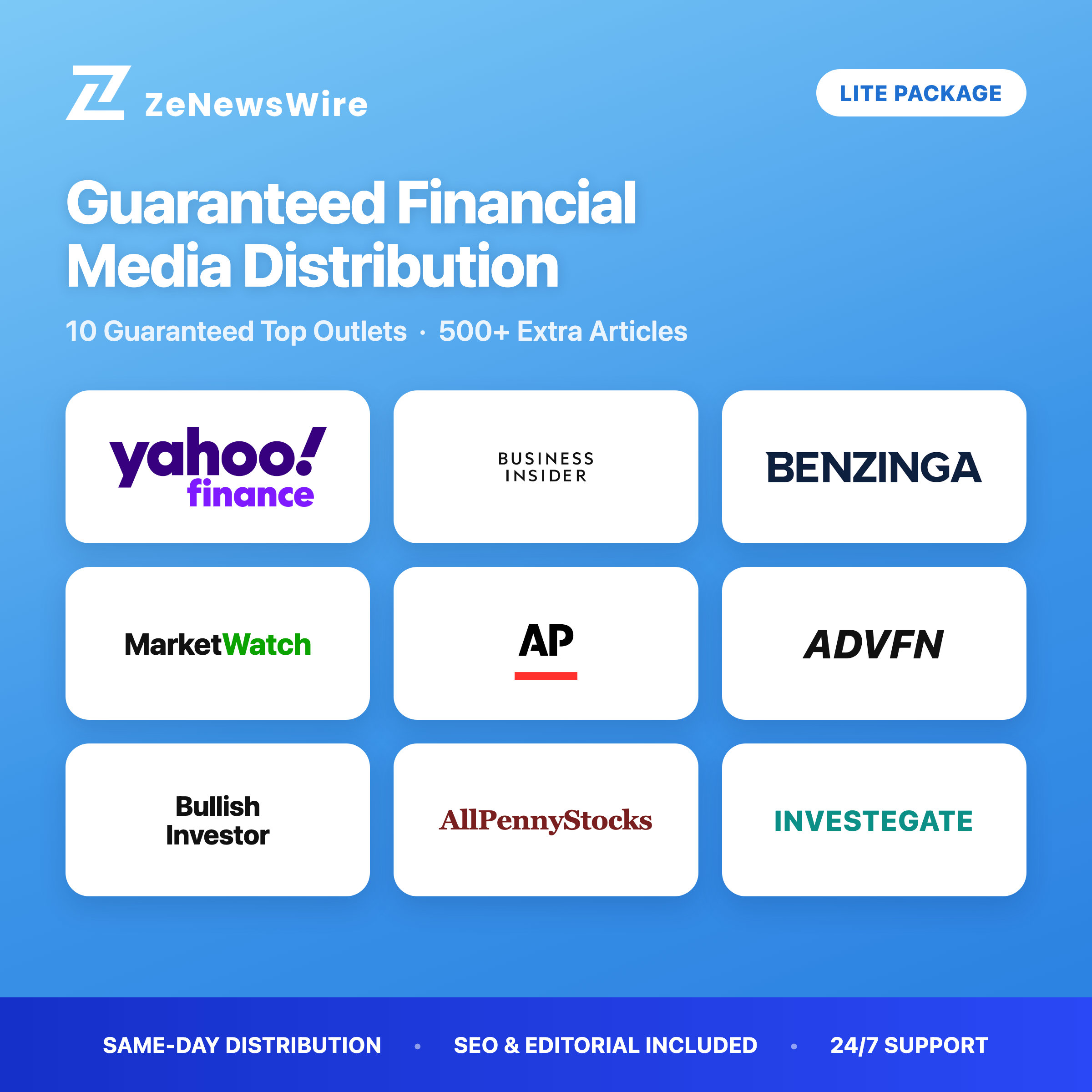 ZeNewsWire Lite - Guaranteed Financial Media Distribution